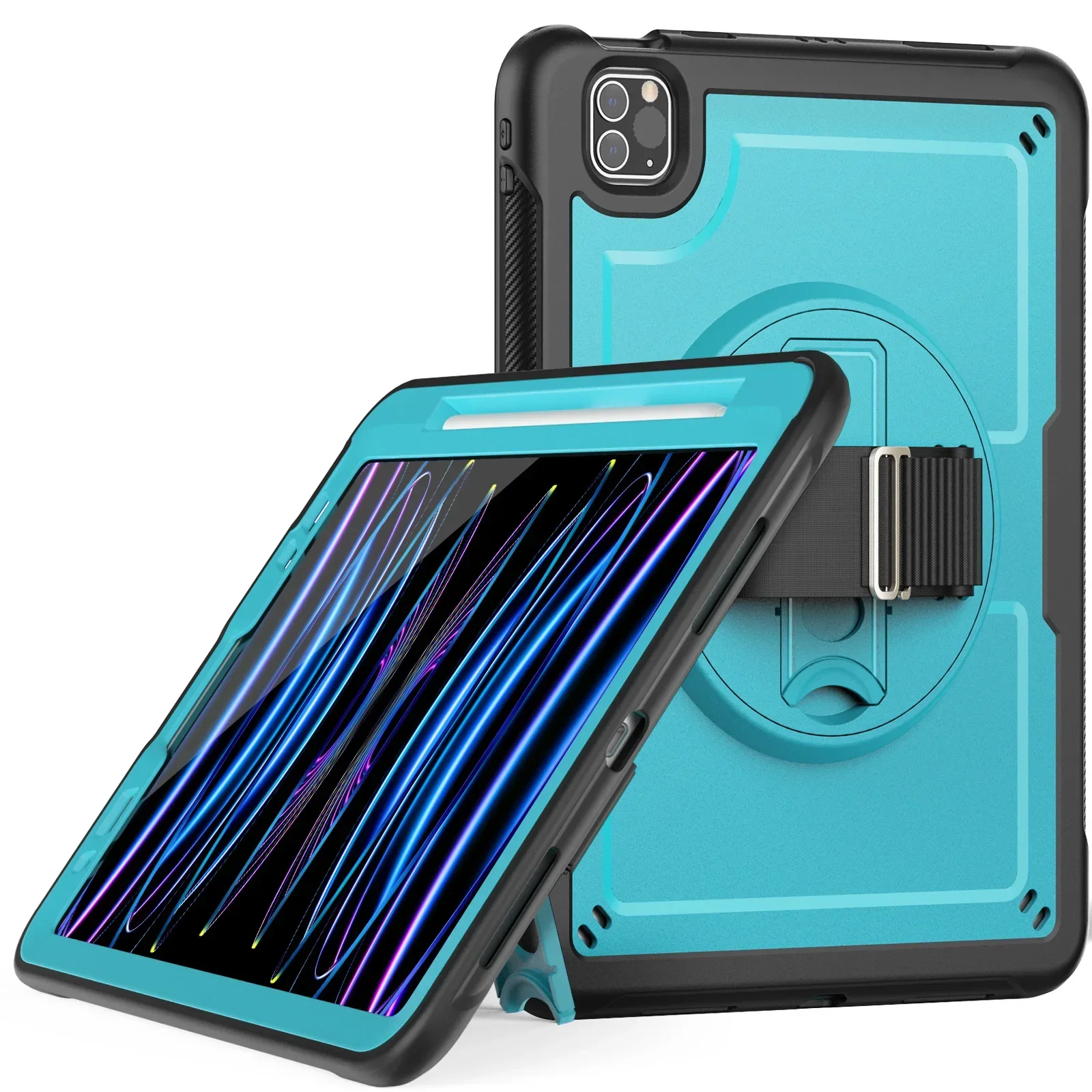 Universal 360° Rotating Tablet Stand Case with Hand Strap and Adjustable Viewing Angles