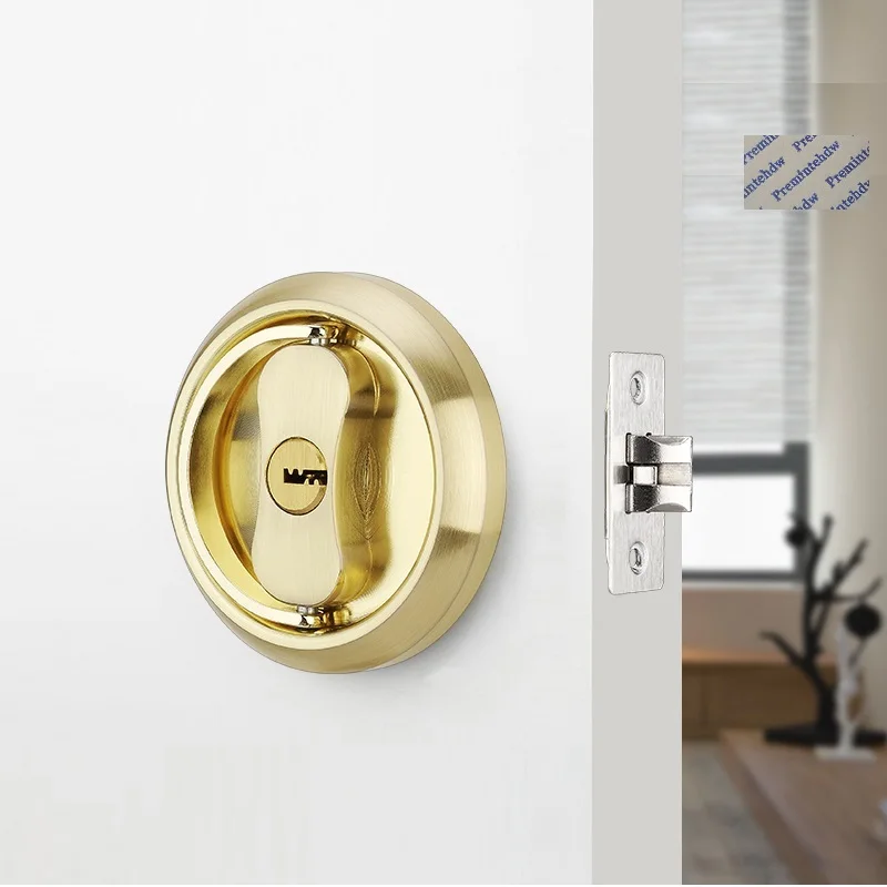 

Stainless Steel Door Lock With Keys Conceal Thin Ring Pull Double Slam Bolt Bedroom Balcony Door Gold Bronze Black