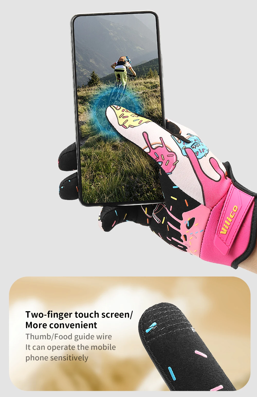 1 Paar lustige Eltern-Kind-Donut-Fahrradhandschuhe, Vollfingerpolster-Reithandschuhe, berührungsbeständige und verschleißfeste Outdoor-Halterung – Detail 6