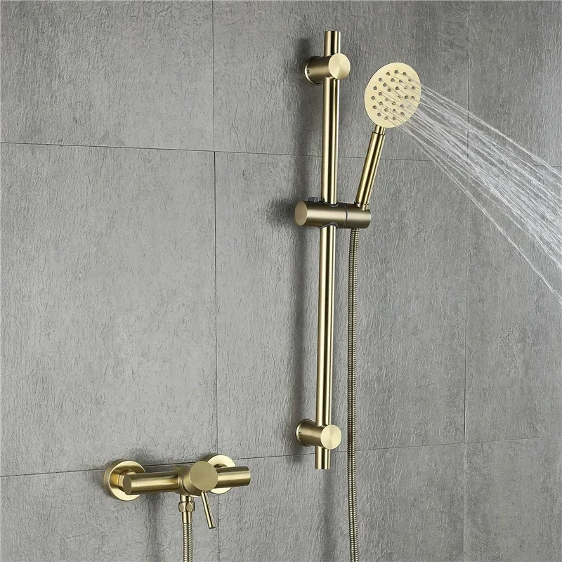 

Brushed Gold Bathroom Shower Faucet Set Wall Mounted Shower Faucet, Bathroom Cold and Hot Bath and Shower Mixer Taps Brass