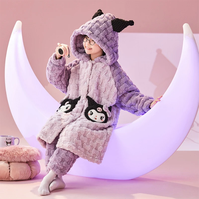 

Sanrio Kawaii Kuromi пижамы My Melody Cinnamoroll аниме мультфильм прекрасная модная Изысканная кожа дружественная зимняя теплая одежда