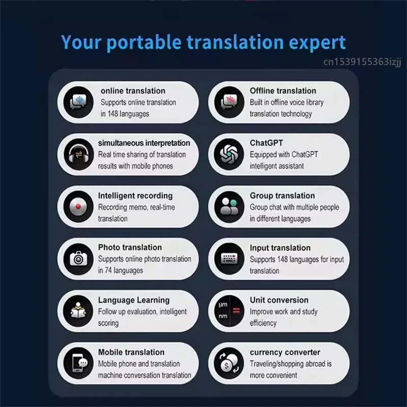AI Voice Translator Portable 4G SIM Card 16G Memory 148 Languages Real-time Intelligent S15 Translated Machine Business Travel