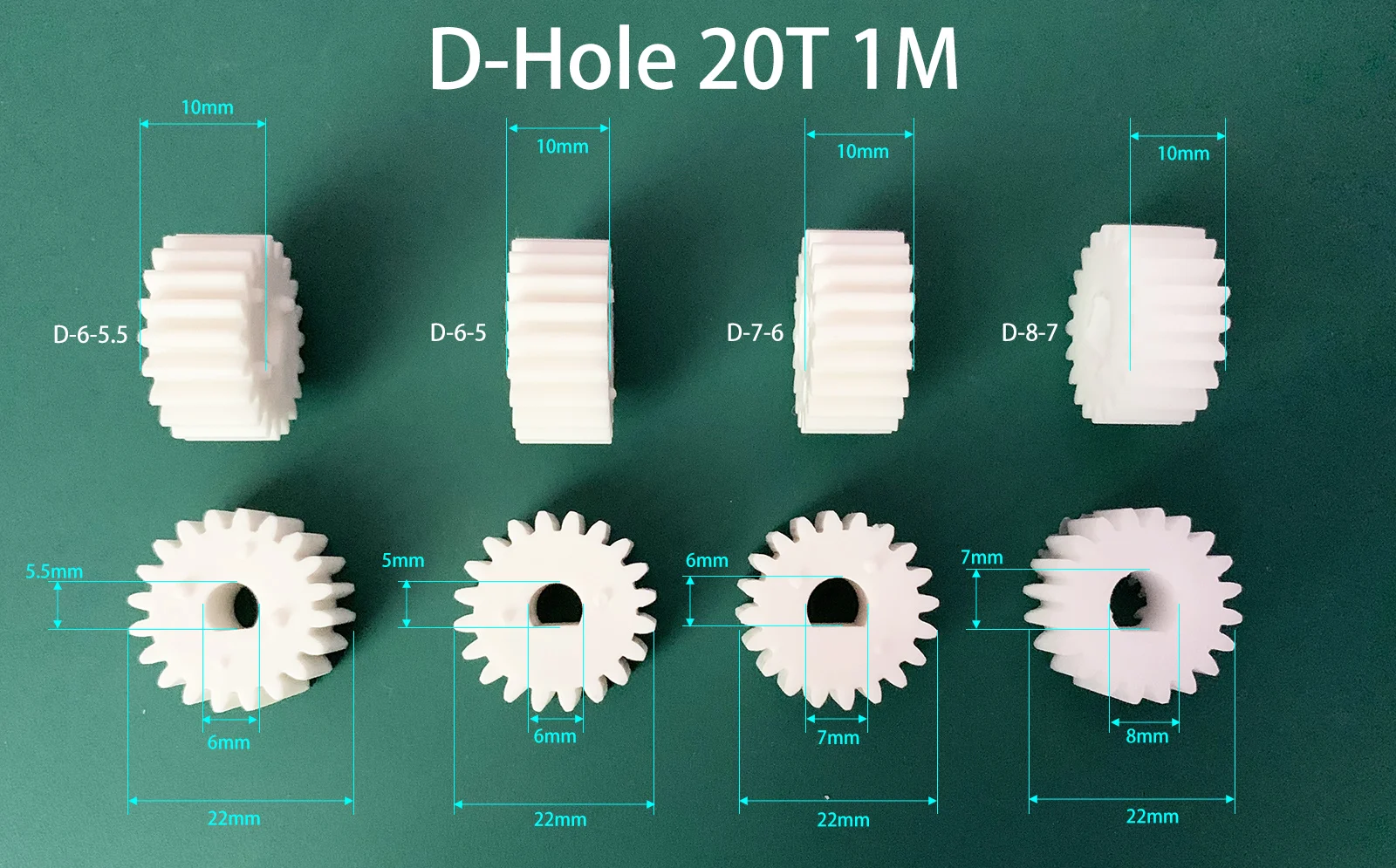 D Shape Profiled Hole 20T 1M Spur Gear 20 Dentes OD=22mm POM Plastic Cog-wheel DIY Repair Parts