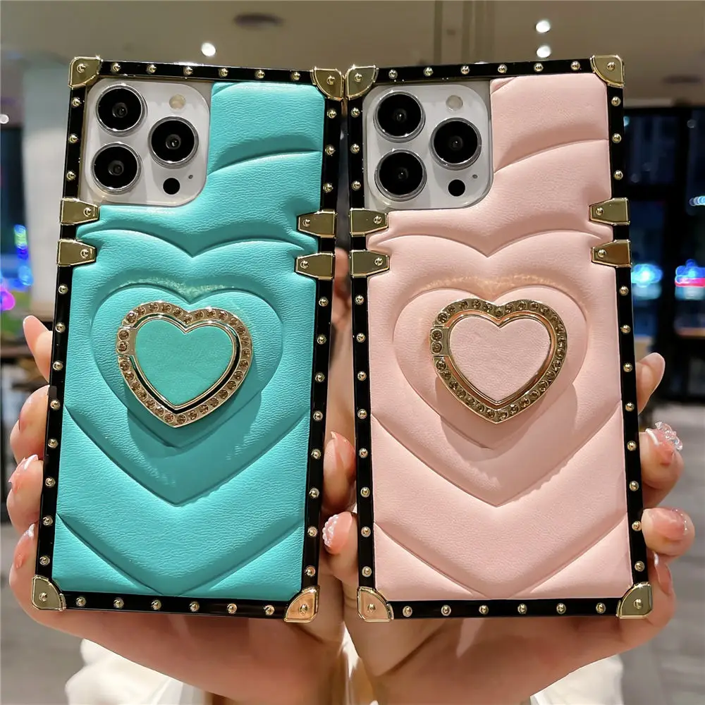 Luxury Square Cute Clover Pink Phone Case For Iphone 12 Mini 11 Pro Xs Max  Xr X 6 6s 7 8 Plus Soft Silicone Mirror Cover Bracket - Mobile Phone Cases  & Covers - AliExpress