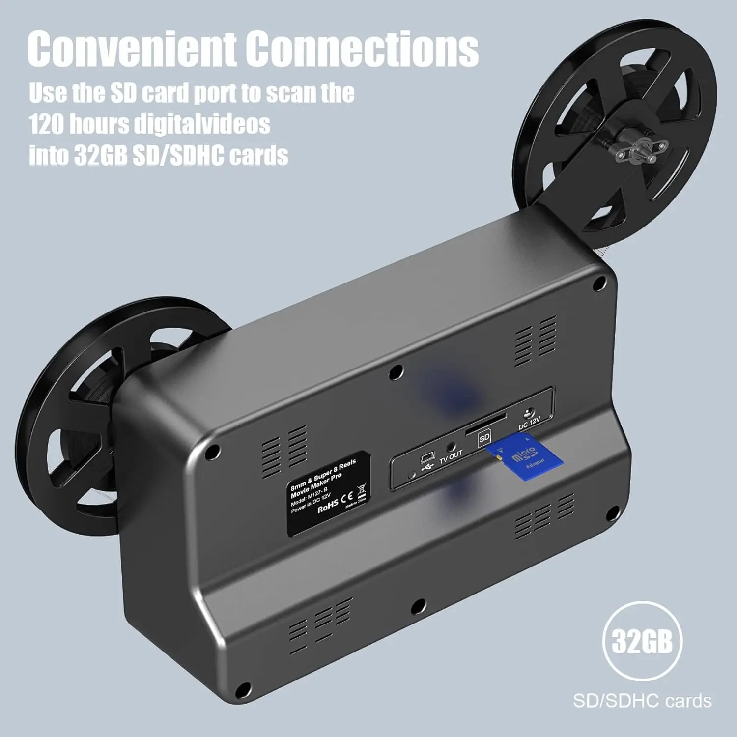 8mm & Super 8 Film to Digital Converter, Film Scanner Digitizer with 2.4" Screen