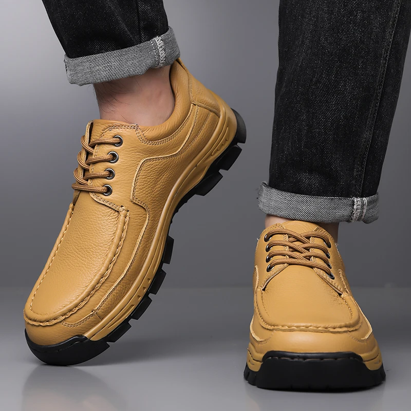Handmade Leather Business Footwear Comfortable Quality Split Leather Men Flat Outdoor Shoes Men's Flats New Men Casual Shoes 3