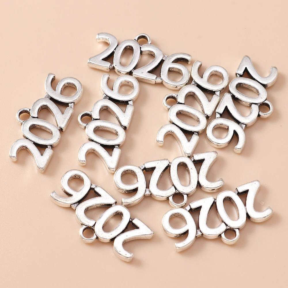 Leslie 10 Stück/Lot 12*25mm Legierung Antik Silberfarben 2026 Jahr Charms Anhänger für Armbänder Halsketten DIY Schmuckzubehör