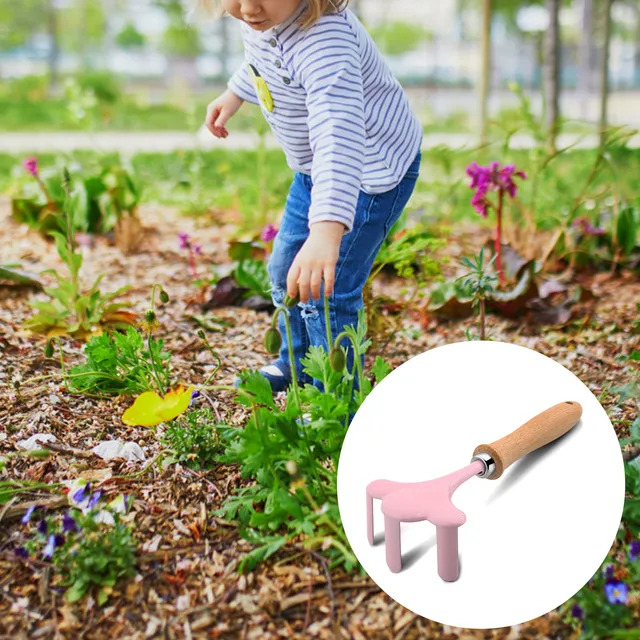 Little Gardener Tool Set Colorful  Safe Tools with Wood Hand Shovel Rake Fork Set Gardening Gifts for Kids Girls 2