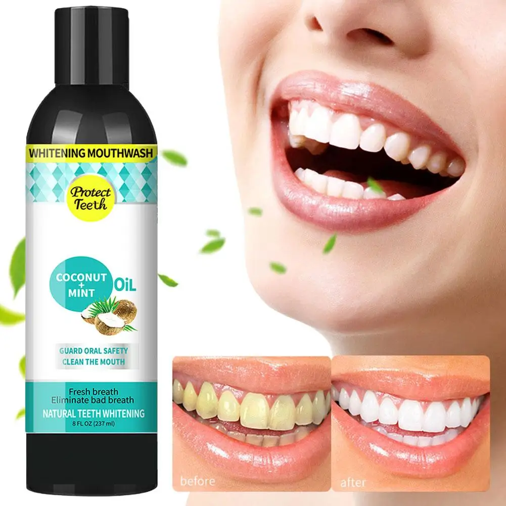 

Coconut Mint Pulling Oil Mouthwash + Tongue Scraper Cup Mouth Oral Measuring Set Care Teeth Health Breath + Fresh Whitening T8W9