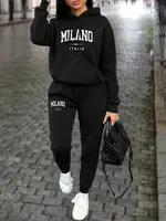 MILANO pantalons ensembles pour femmes vêtements haute qualité sweat pantalon de survêtement à capuche costume 2 pièces automne hiver tenues femme survêtement 5