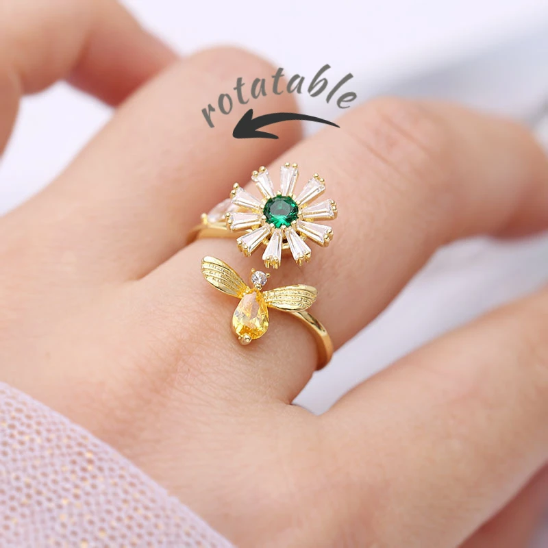 Ved en fejltagelse At vise Jurassic Park Relief Anxiety Daisy Ring Fidget Spinner For Women Crystal Flower Bee  Butterfly Rings Lucky Spinning Anti Stress Wedding Jewelry - Rings -  AliExpress