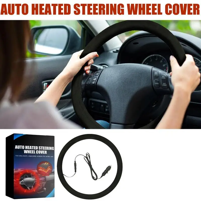Winter Heater 12V Car Steering Covers Heater 38cm Car Steering Wheel Warm Steering Comfortable Wheel Heating Cover Heated