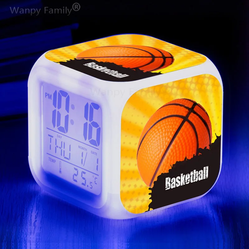 USB Power Basketball Alarm Clock Kids Room 7Color Changing Luminous