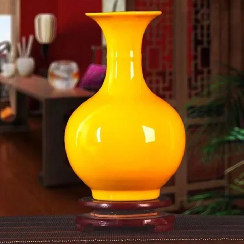 

Jingdezhen Yellow Ceramic Vases, All Yellow Glaze Home Crafts, Living Room, Office Decoration, Wedding Gifts