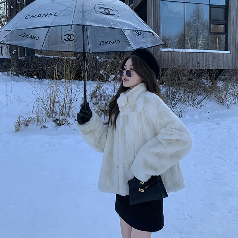 Winter Fluffy Coat Women 2023 New Stand Collar Warm Thick Imitation Rabbit Fur Jackets Loose Korean Fashion Cardigan
