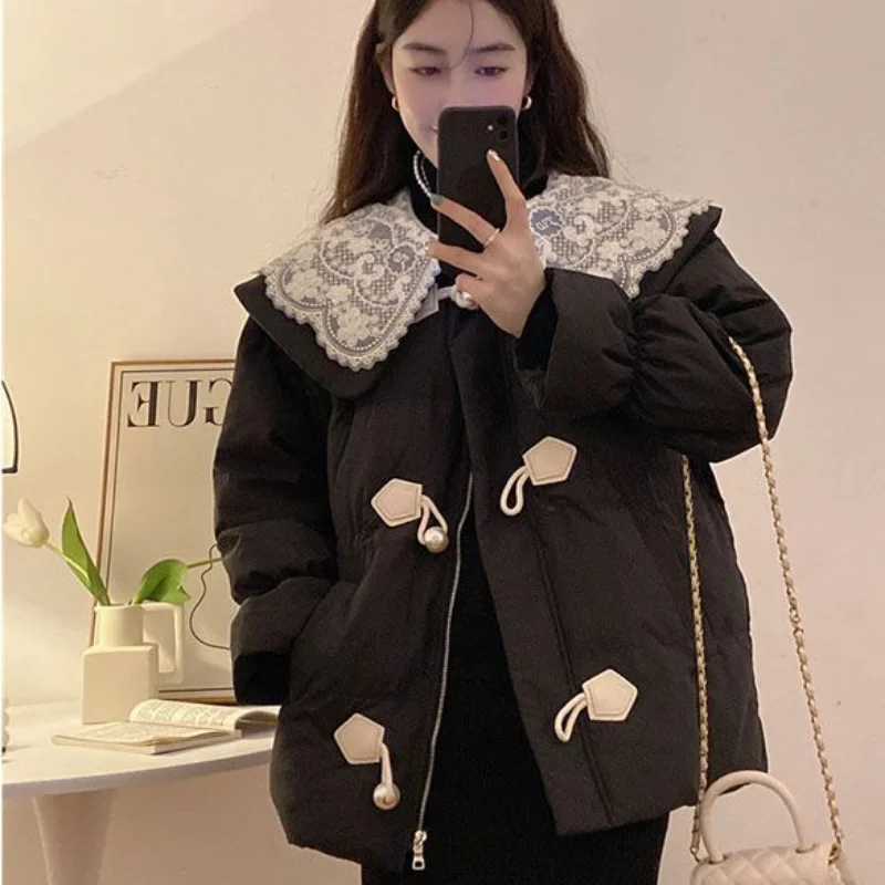 Winter Women Elegant Short Cotton Jacket Bow Peter Pan Collar Oversize Warm  Thick Kawaii Female Puffer Jacket Cotton-padded Coat - Parkas - AliExpress