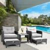 5 Pieces Outdoor Patio Wicker Chairs Set with Ottoman Outside Conversation Furniture Set with Cushions and Coffee 2