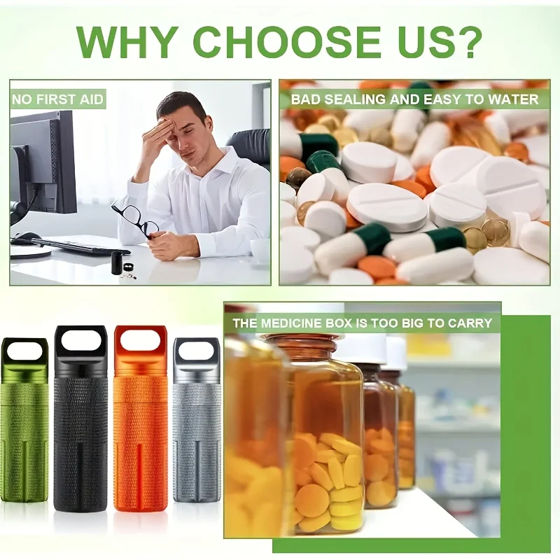 Portable Pill Case Waterproof EDC Container Capsule Airtight Aluminum Pill Bottle Keychain Pill Holder Travel Pill Storage