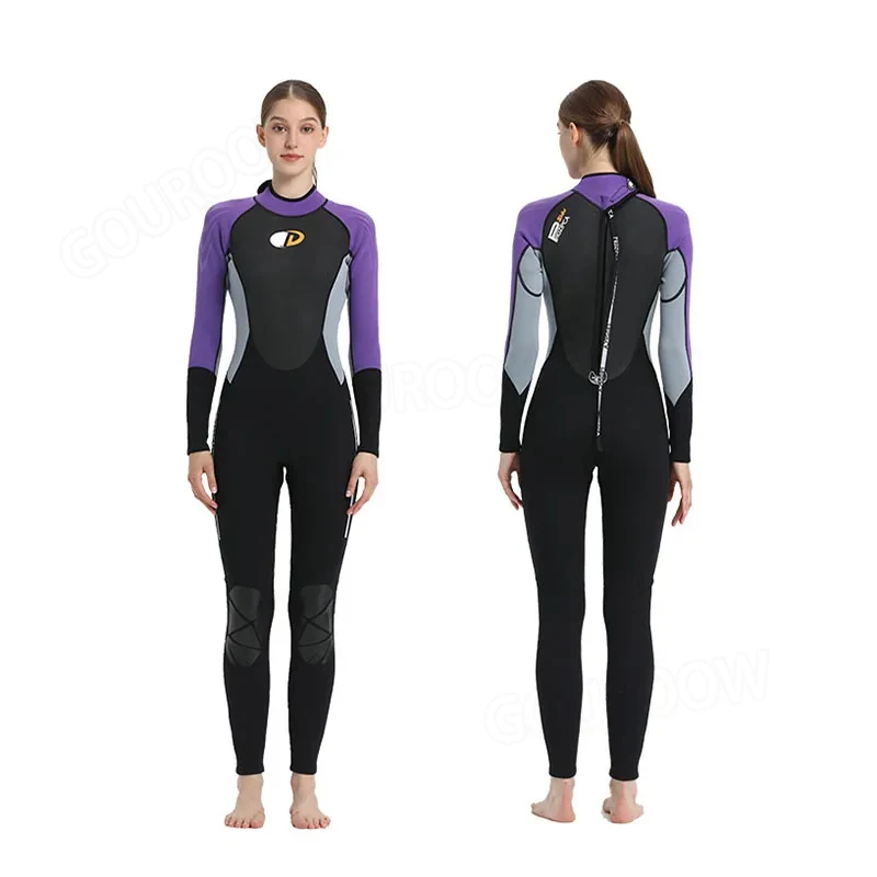 

3MM Neoprene Wetsuit for Women Long Sleeve Swimsuit Surfing and Diving Suit Scuba Snorkeling Purple Bathing Clothes 3MM