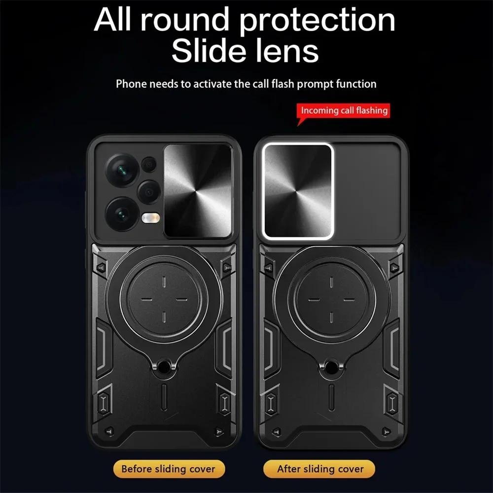 Magnetic Slide Camera Case with Armor Ring Holder and MagSafe Compatibility