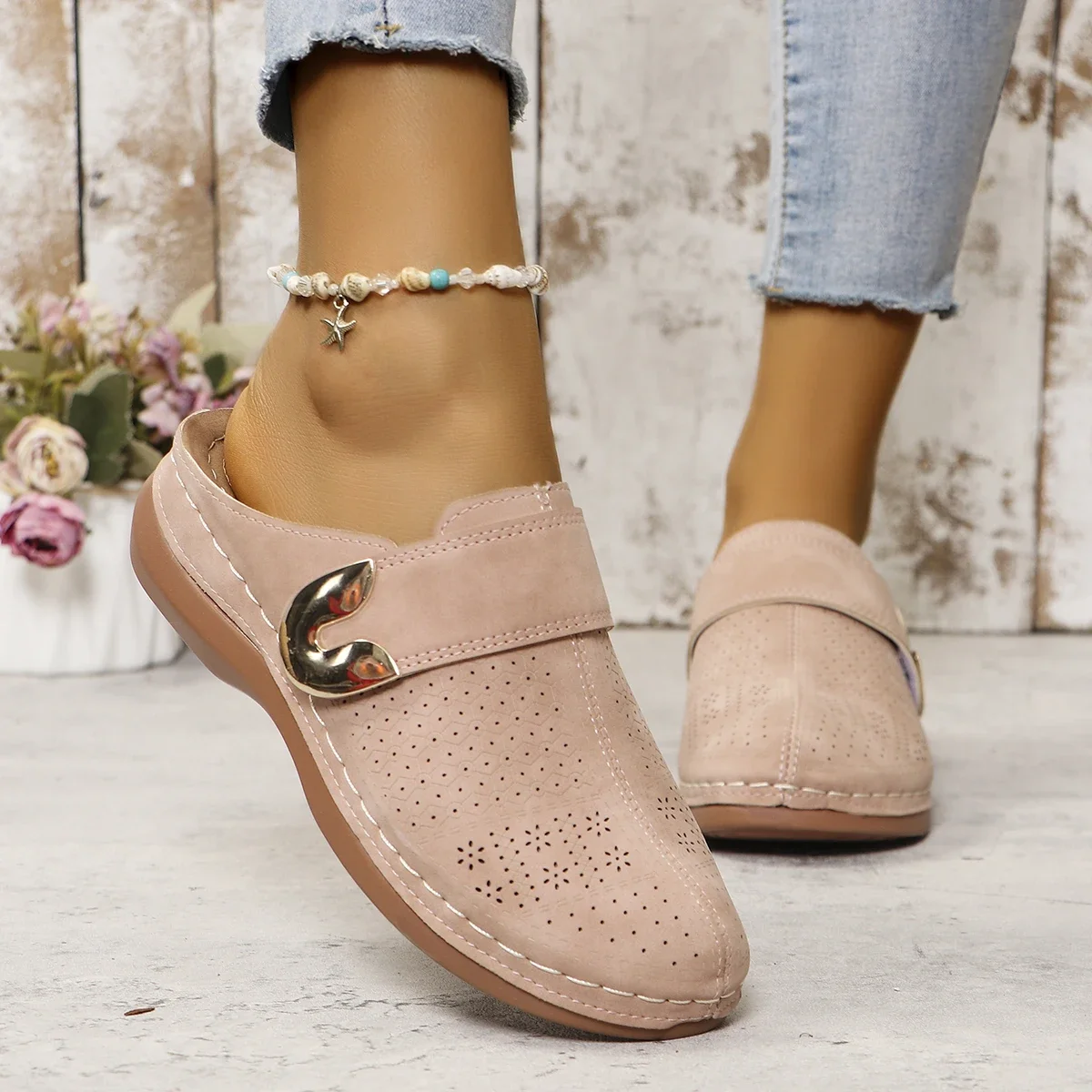 Women Slippers 2024 New Summer Fashion Open Toe Shallow Sandals Flats Shoes Low Heels Slippers Slides Women Zapatos De Mujer - 4