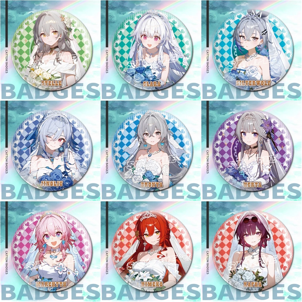 

58mm Anime Honkai: Star Rail Bride Jingliu Bronya Kafka Clara Cosplay Costume Badge Pin SPTE Tinplate Brooch Accessories Prop