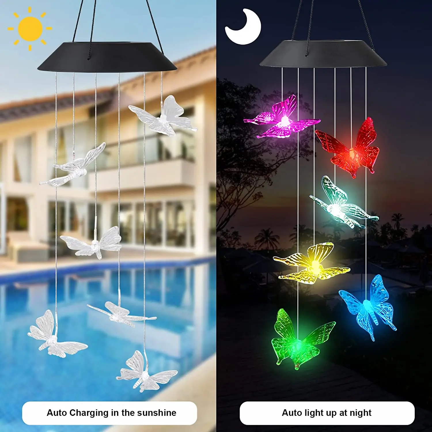 Solar garden lights outdoor wind chimes solar wind spinner Solar Wind Bell Lamp garden solar lights chimes waterproof crystal ball LED hanging lamp for garden outdoor Christmas decoration