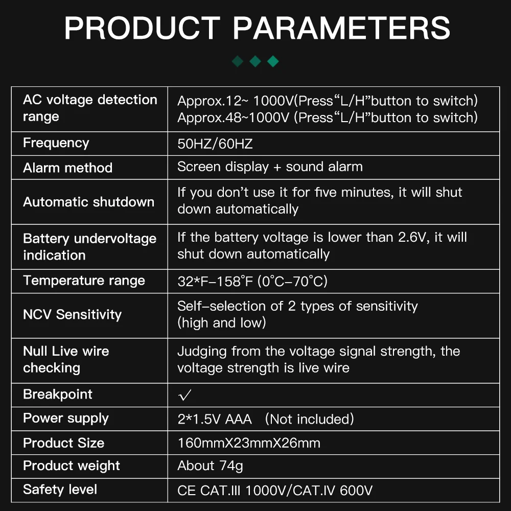 MASTFUYI FY18D 비접촉 전압 검출기 LCD 스크린 전기 펜, AC 전압 테스터, 브레이크 포인트 파인더, 12V-1000V 온도