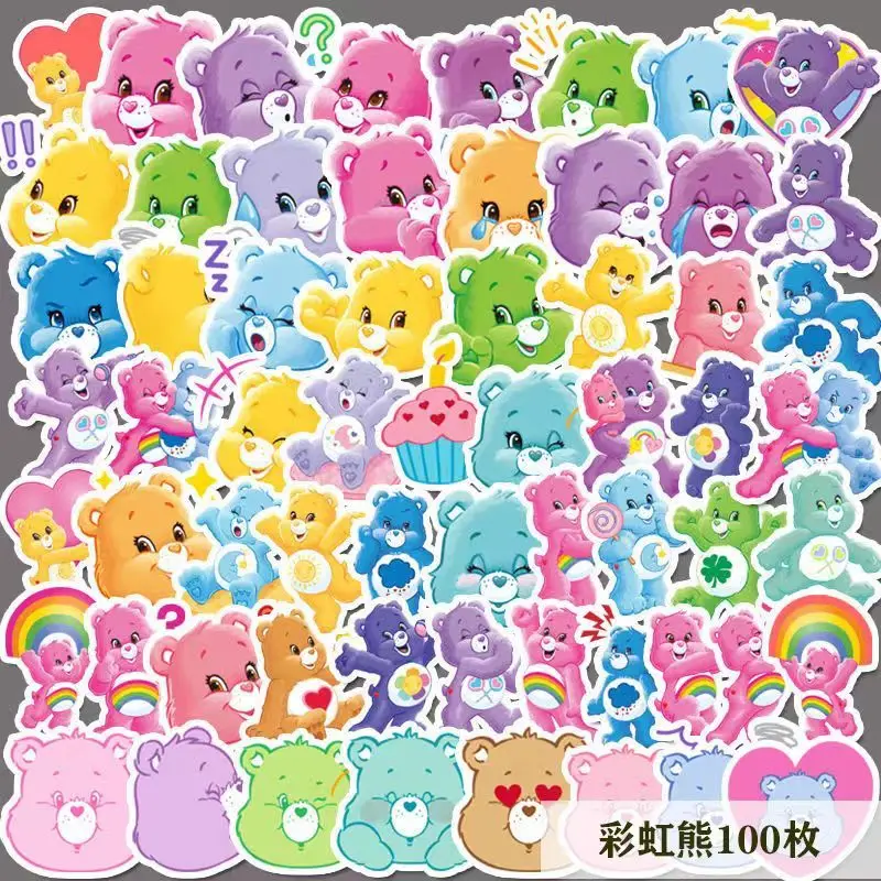 

100Pcs Miniso Series Kawaii Anime Rainbow Bear Handbook Sticker Cute Cartoon Phone Water Cup Decoration Diy Stickers Kids Toys