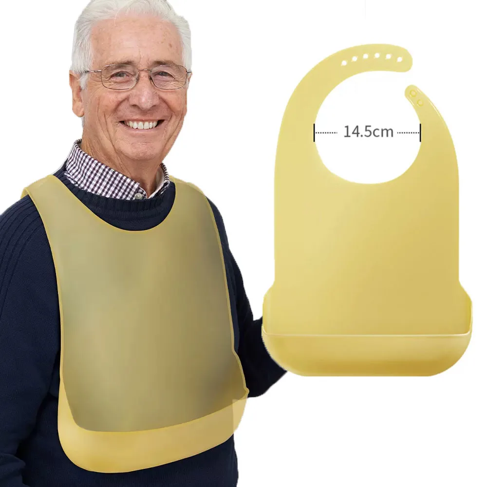 

Portable Silicone Bib for Elderly, Foldable Tableware Accessories, Adults Bibs with Pocket, Waterproof, Adjustable, Soft