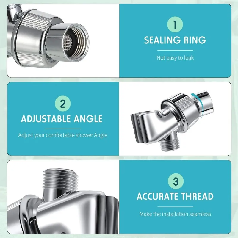Handheld Shower Head Arm Holder G1/2&Prime; Three-Way Adjustable Bracket Swivel Ball Universal Mount Diverter Bathroom Accessory