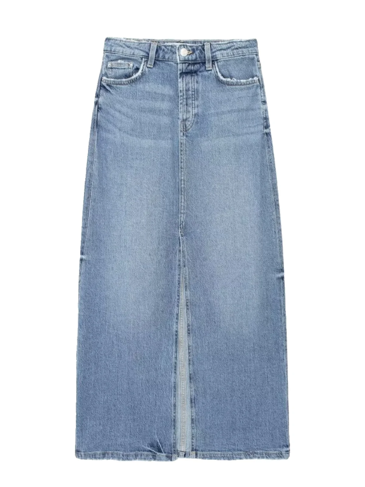 

High Waist Women Denim Skirt Spring Summer Washed Blue Solid Color Split Jean Skirt Casual Female Wrap Hip Skirt
