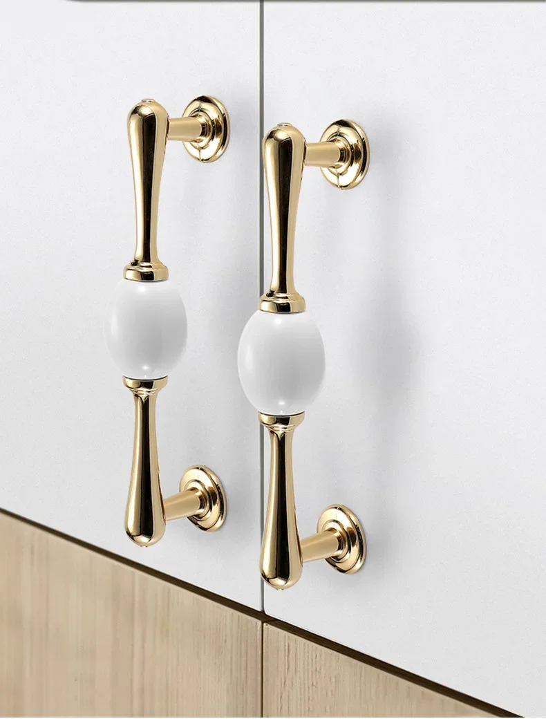 Description Picture 3 of itemEuro Ceramic Furniture Handles Zinc Alloy Gold White Kitchen Cabinets Pulls Cupboard Wardrobe Drawer Konbs for Dresser