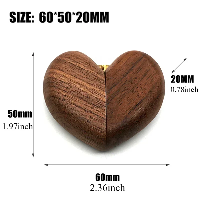 Heart-shaped Ring Box Walnut Wood Proposal Wedding Valentine Rings Storage Free Engraving Logo Personalized Customized Gift 5