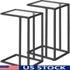 C Shaped End Table Set of 2 Modern Tempered Glass Snack Table Sofa Couch Bed Small Space Use 1