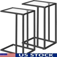C Shaped End Table Set of 2 Modern Tempered Glass Snack Table Sofa Couch Bed Small Space Use 1