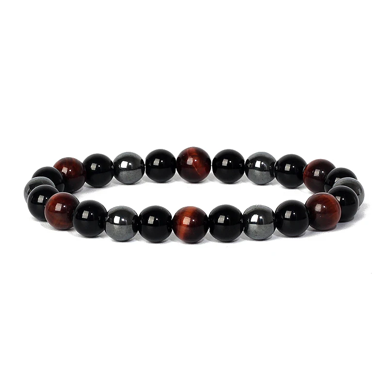 Natural Triple Protection Health Bracelets Women Black Obsidian Hematite Tiger Eye Beads Bracelets Men for Magnetic Soul Jewelry