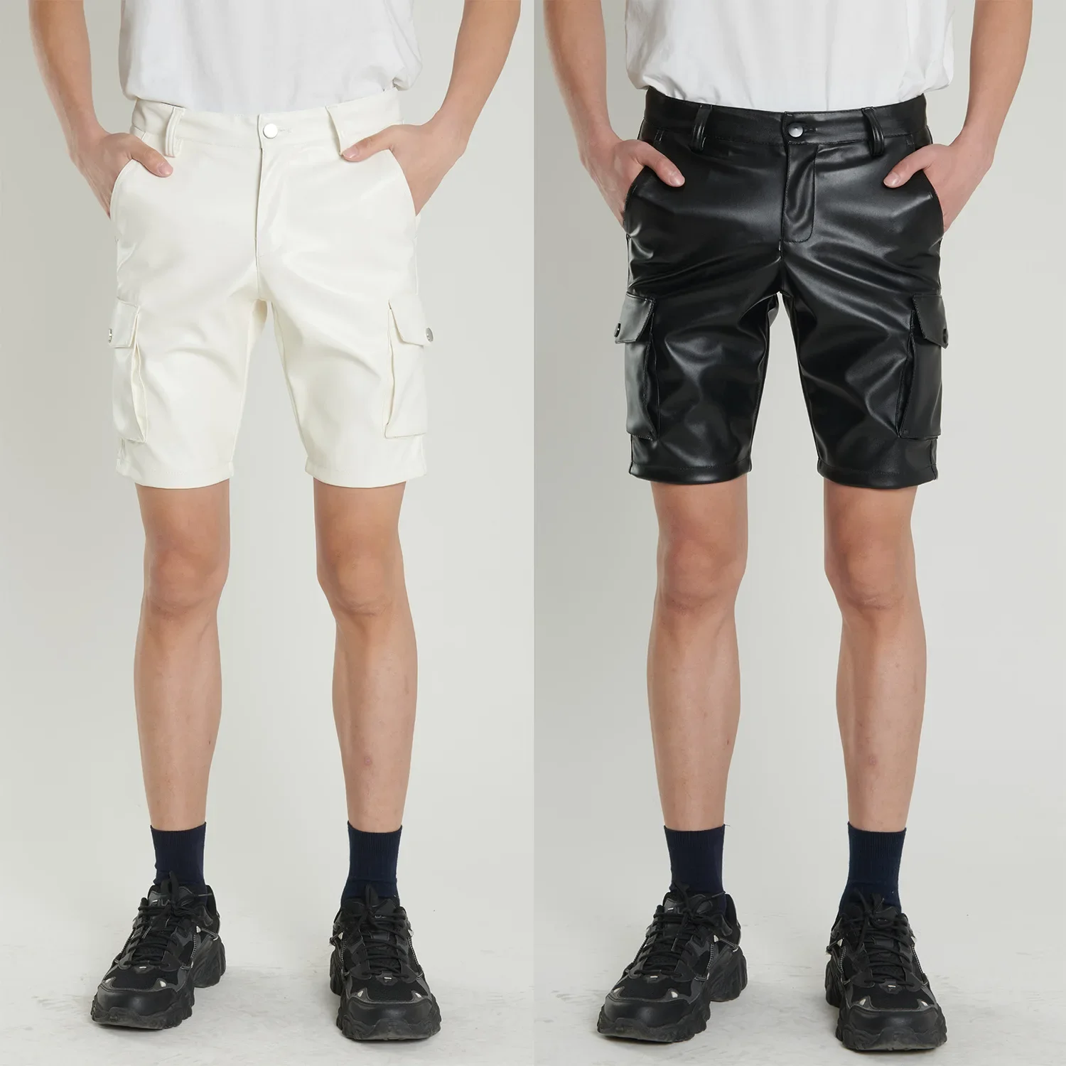 Trousers Men Summer thin Stretch Leather White Black Shorts For Young Cross-border