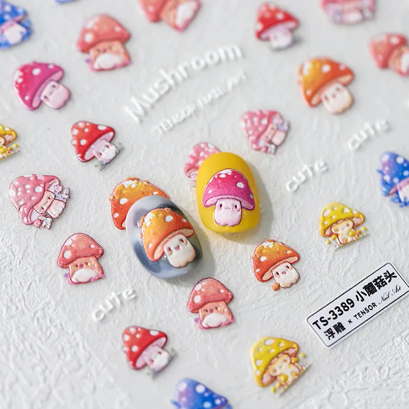 

1Sheet 5D Cartoon Mushroom Nail Sicker Vivid Embossed Self Adhesive Stickers Press on Nails Manicure Ornaments