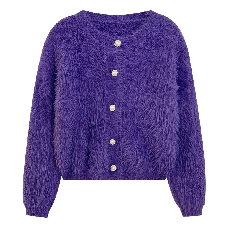 

Temperament Purple button soft hair cardigan sweater