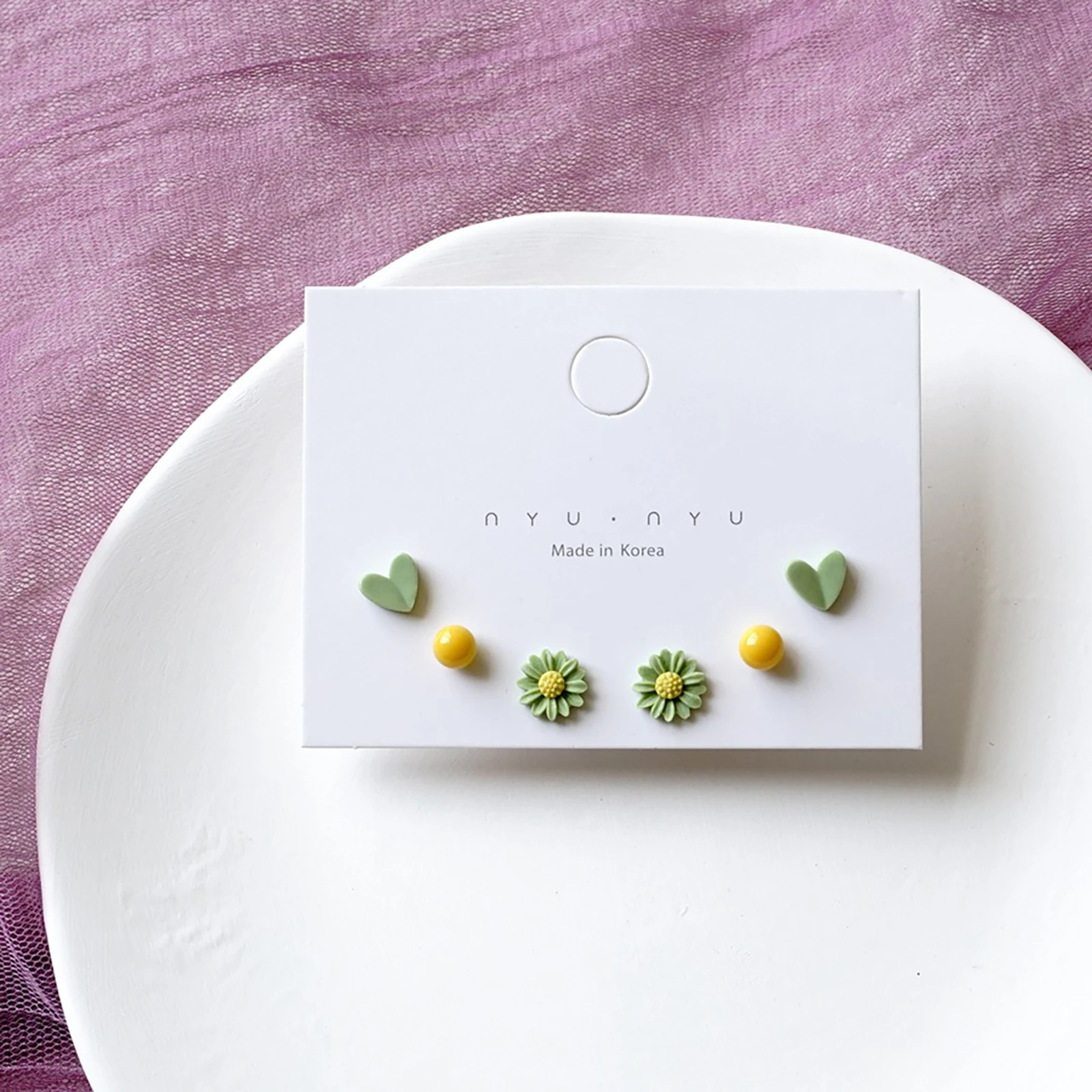 3pairs/set Stud Earrings Ceramic Ear Post Stud Earrings Mixed Color Round Flower Star Airplane Universe Planet for Girl Women Ear Jewelry