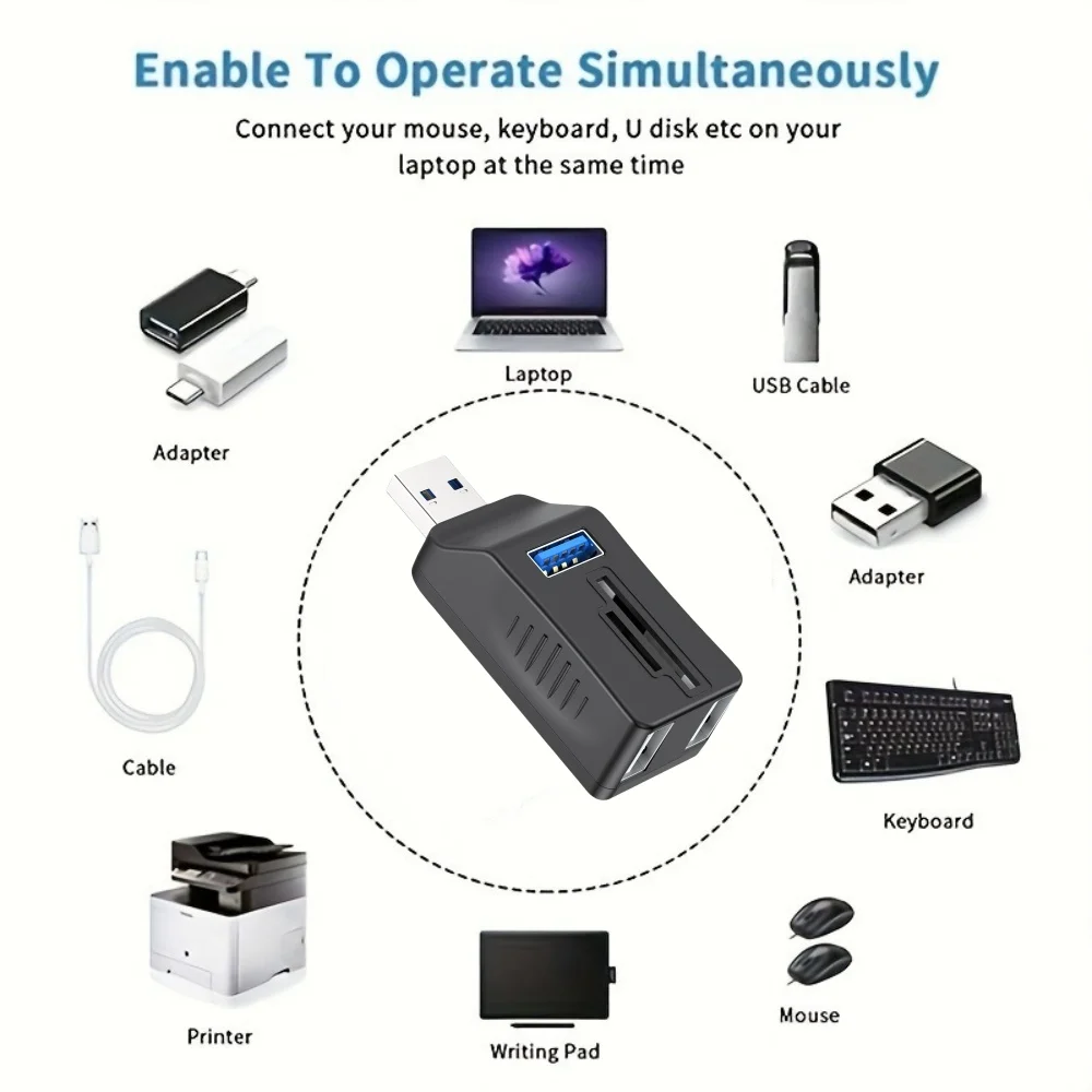 5 in 1 Mini Splitter USB 3.0 HUB Adapter Extender Box Laptop Office Multi Function Reading USB Card Reader Docking Hub Converter