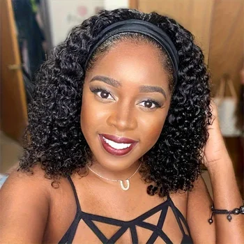 200% Density Body Wave Brazilian Remy Human Hair Full Machine Made Wig Kinky Curly Glueless Headband Wig for Women 1