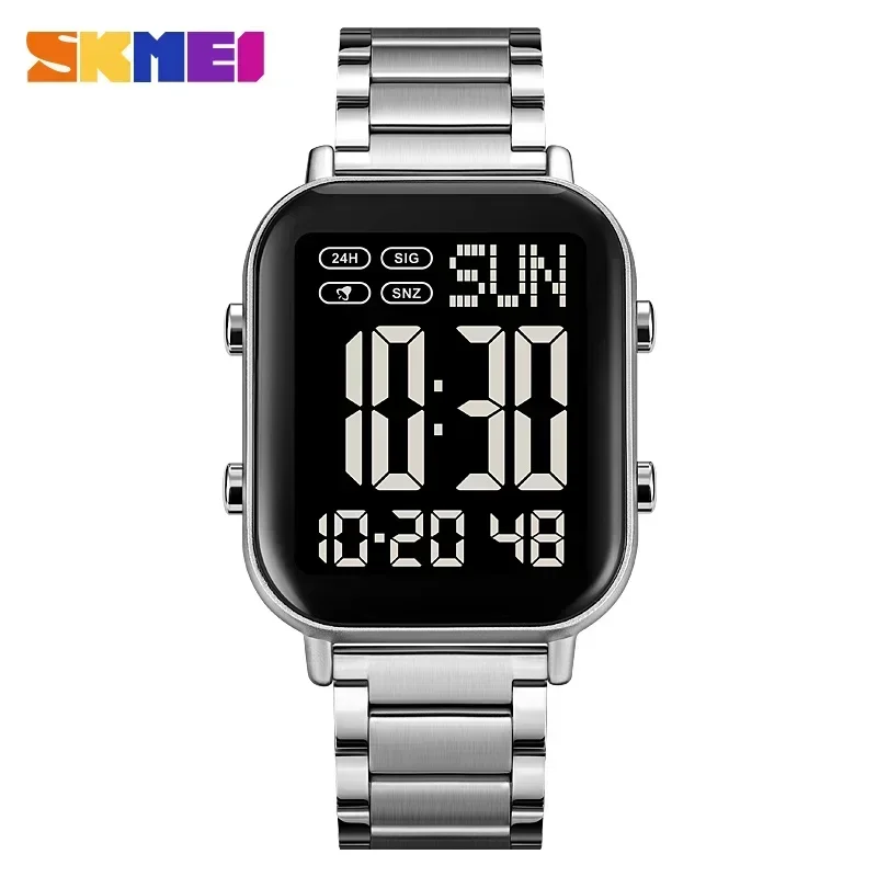 SKMEI 2259 Luxury EL Display Stainless Steel Digital Watch for Men Waterproof Sport Electronic Mens Wristwatch 1859 Reloj Hombre