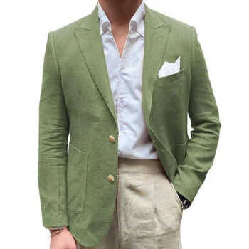 Just One Blazer Notch risvolto abiti da uomo di un pezzo giacca da uomo Casual monopetto in lino per il matrimonio