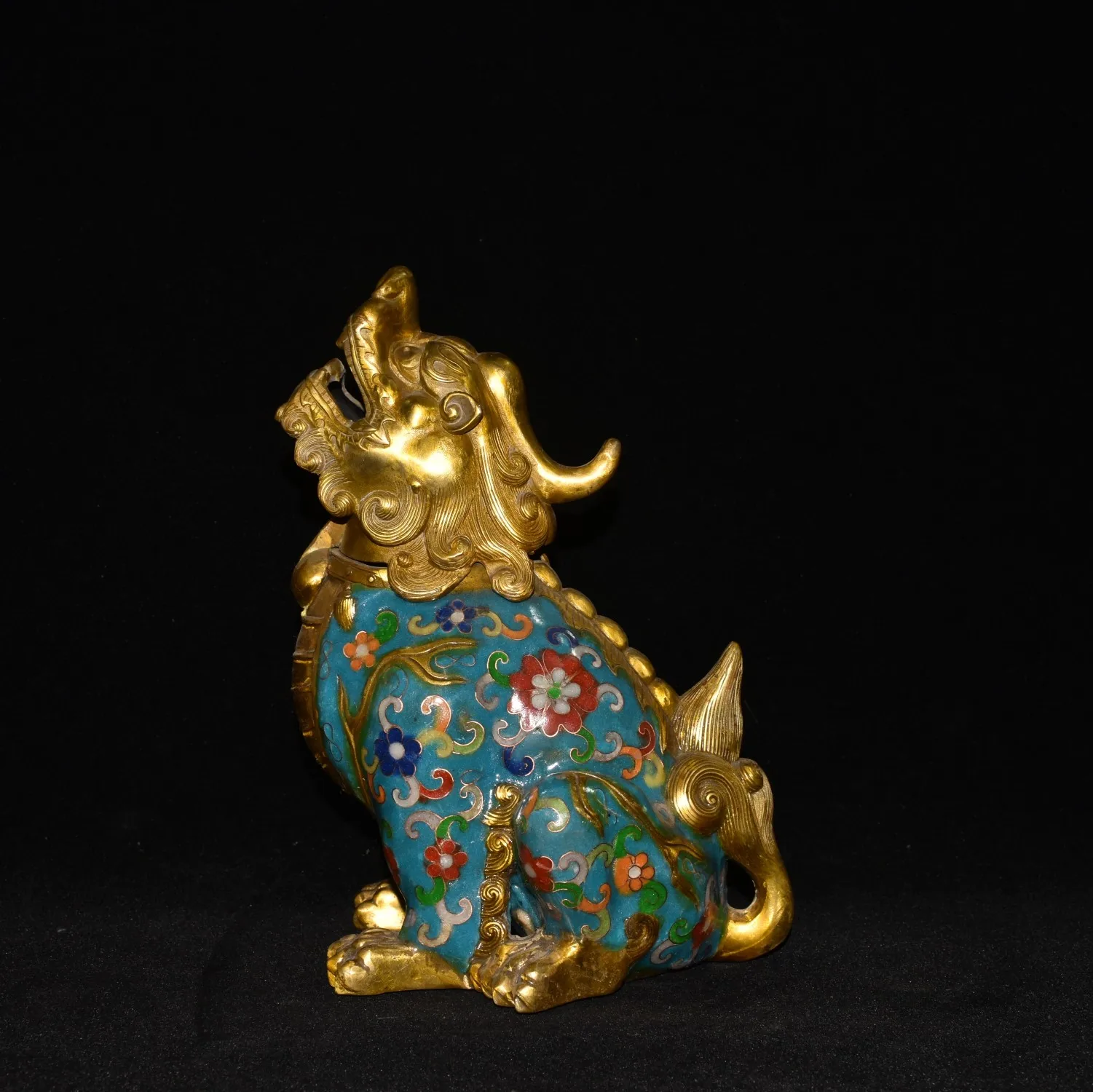 

9"Tibetan Temple Collection Old Bronze Cloisonne Enamel Unicorn Statue Brave Troops incense burner Amass wealth Ornaments
