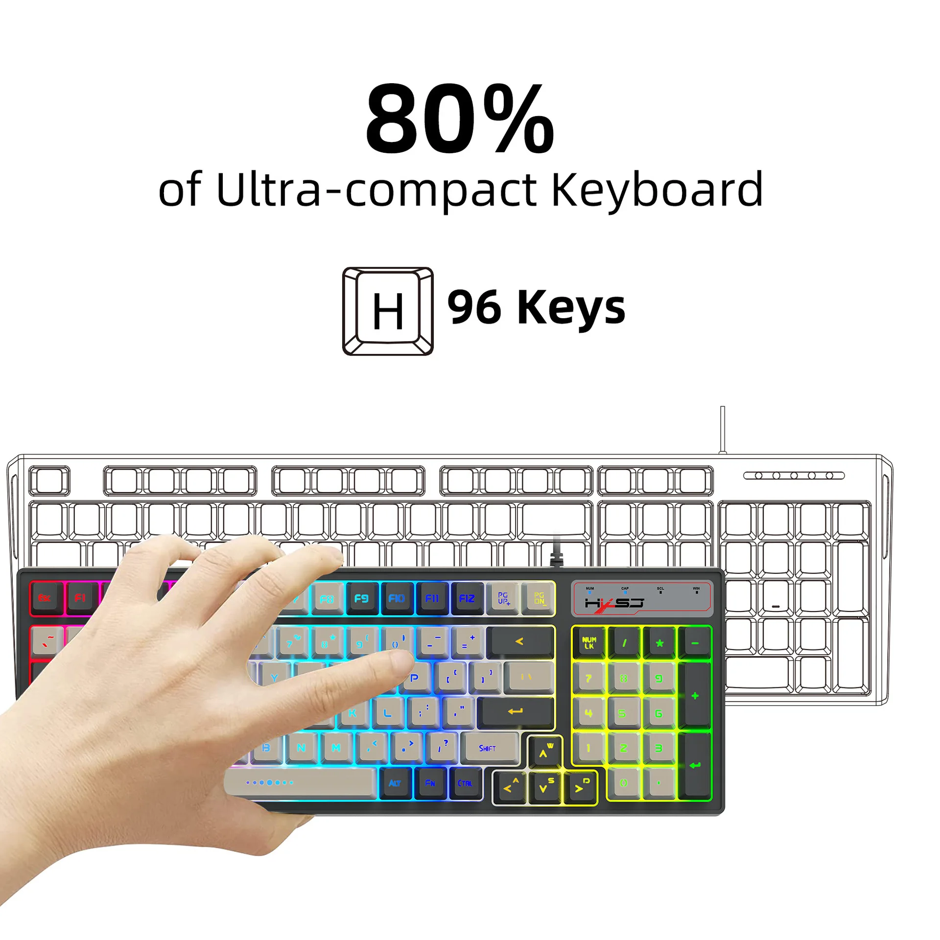

Wired RGB Gaming Keyboard With Multi LED 96 Key Mechanical Feel for PC PS4 Gamer