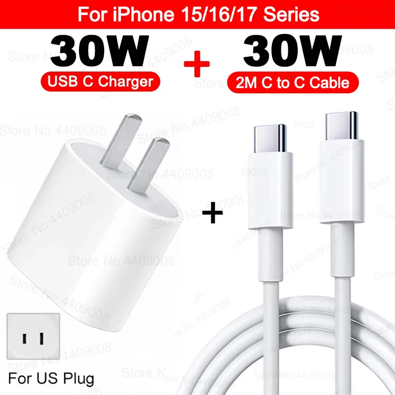 ตัวเลือกสินค้า อะแดปเตอร์ชาร์จเร็ว PD 30W พร้อมสาย USB-C สำหรับ iPhone 11-17 Pro Max