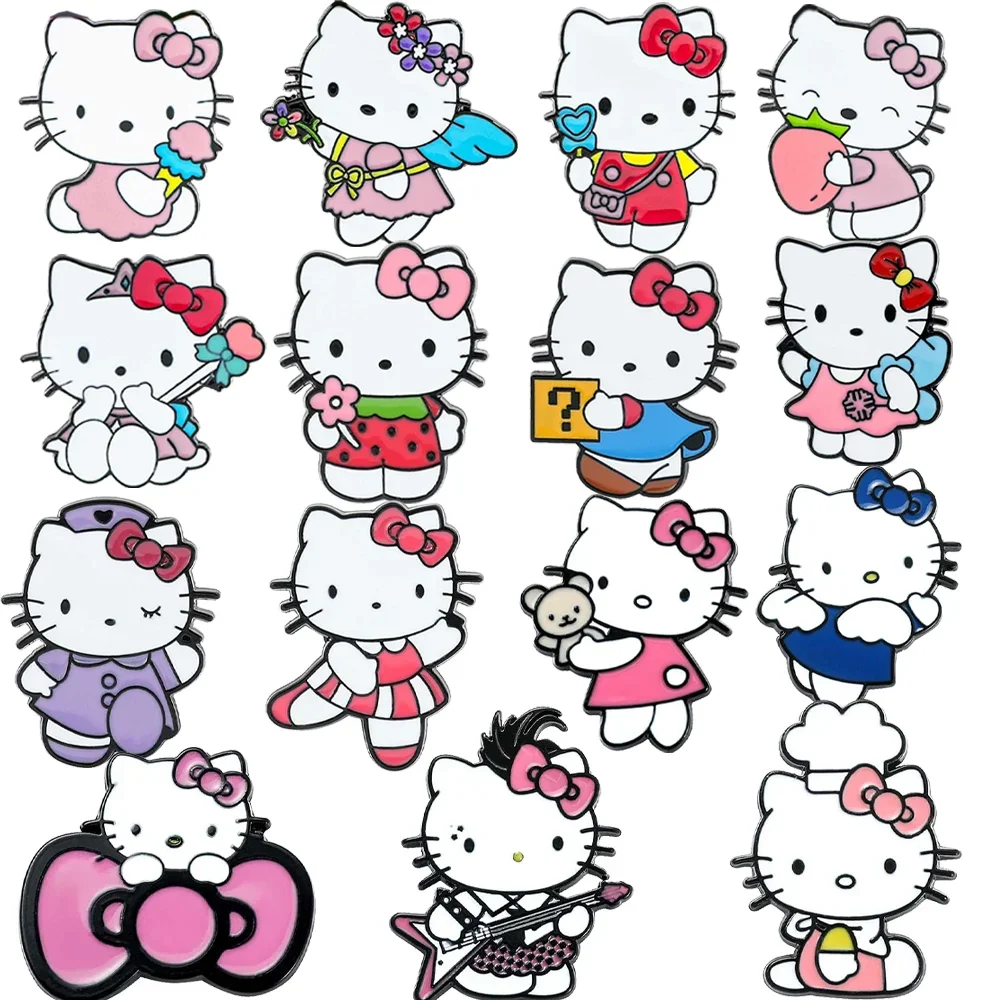 15 Peças Broche de Desenho Animado da Moda, Pin de Esmalte Fofo Hello Kitty, Emblema de Metal, Joia, Acessórios para Roupas e Mochilas, Presente para Amigos