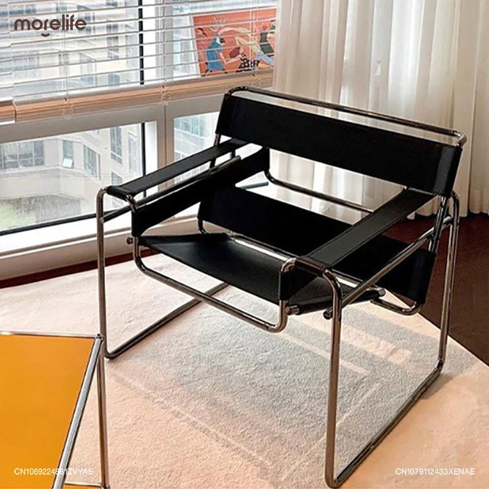 

Medieval Leisure Stainless Steel Sofa Minimalist Nordic Style Light Luxury Living Room Saddle Leather Vassili Chair Furniture
